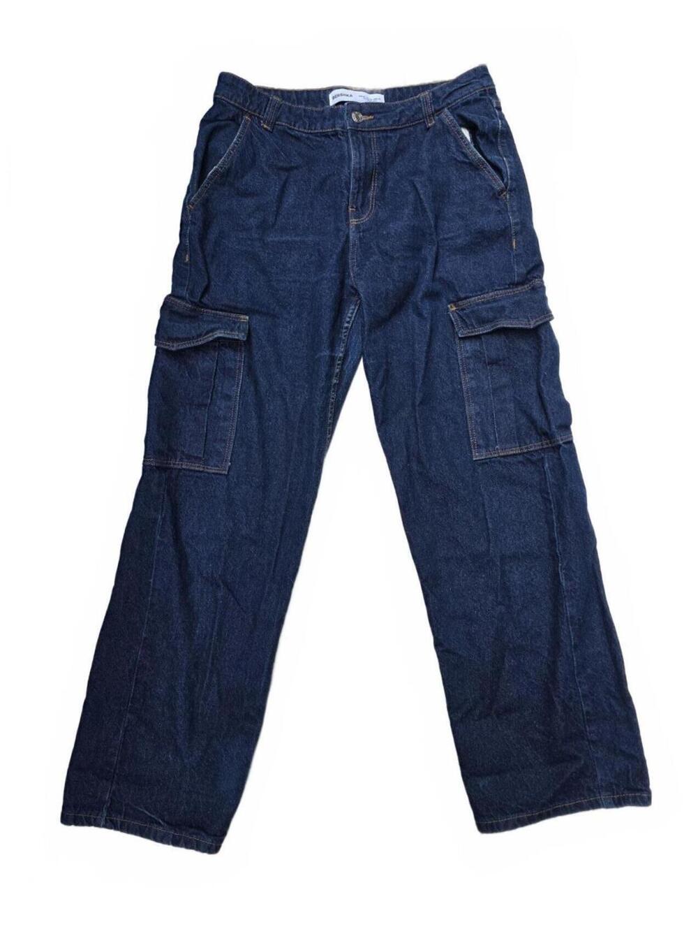 Berksha Slouchy Womens Straight Leg Cargo Jeans 100% Cotton Dark Wash Size 6